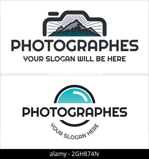 Photography camera mountain scenery logo design Stock Vector