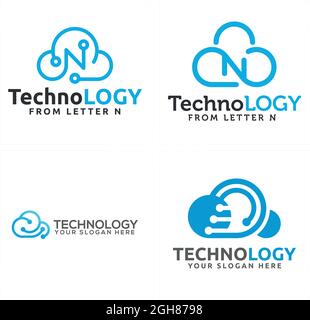 Technology cloud tech storage logo design Stock Vector