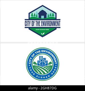 Environment city land and tree green logo design Stock Vector