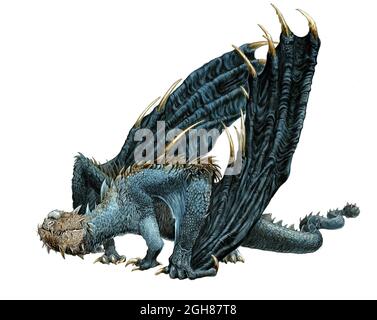 Gigantic one-eyed dragon. Fantasy book illustration. Stock Photo