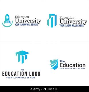 Education university rocket graduation cap logo design Stock Vector