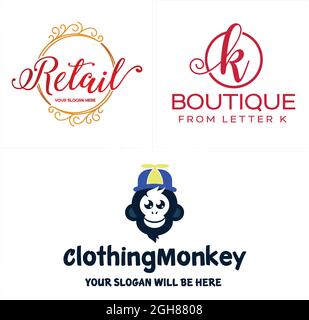 Boutique clothing head monkey cute icon logo design Stock Vector