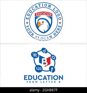 Education emblem shield eagle and chemistry science logo design Stock Vector
