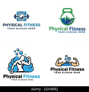 Physical fitness gym laundry logo design Stock Vector