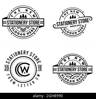 Stationery store emblem logo design Stock Vector