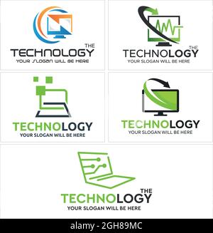 Technology computer pixel circuit tech logo design Stock Vector