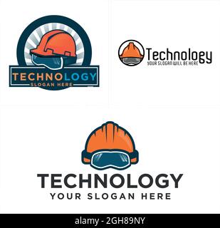 Technology safety helmet glasses logo design Stock Vector