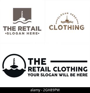 Retail clothing t-shirts sea lighthouse logo design Stock Vector