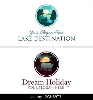 Modern lake house dream holiday resort logo design Stock Vector