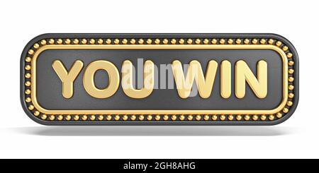 Golden and black rectangle YOU WIN banner 3D rendering illustration isolated on white background Stock Photo