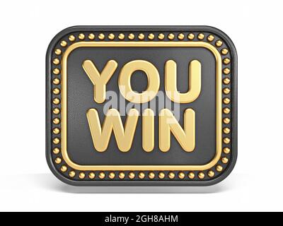 Golden and black YOU WIN banner 3D rendering illustration isolated on white background Stock Photo