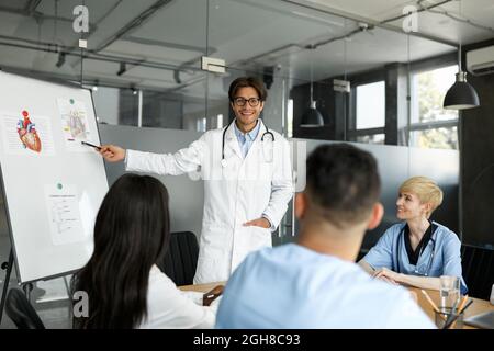 Young multiethnic team of doctors having team-building Stock Photo