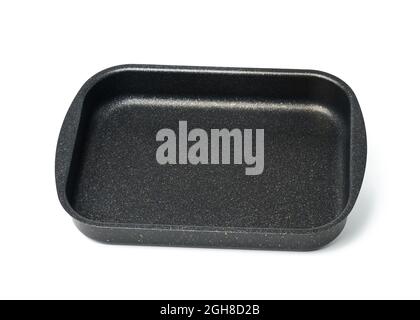 empty black rectangular non-stick oven tray isolated on white background, top view Stock Photo