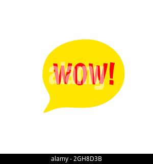 WOW message 3d speech bubble golden label. Sticker or icon graphic in red letters Stock Photo