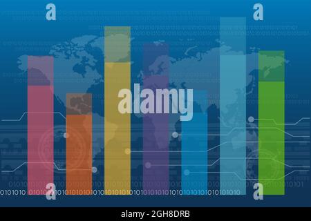 Bar Chart Graph Diagram Statistic Business Annual report colorful Infographic on world globe background illustration vector Stock Photo