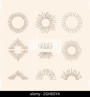 Hand drawn sunbursts set Vector illustration. Stock Vector