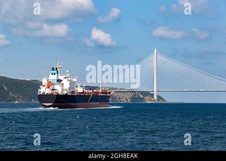 Cargo ship in Bosporus strait. Turkey Stock Photo