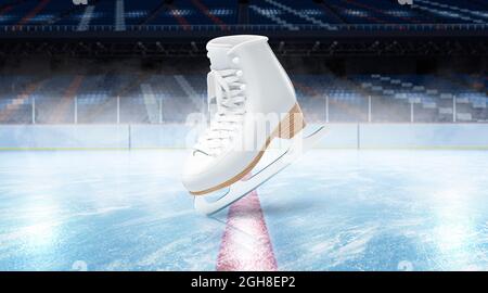 Blank ice rink surface with skate background mockup, side view Stock Photo