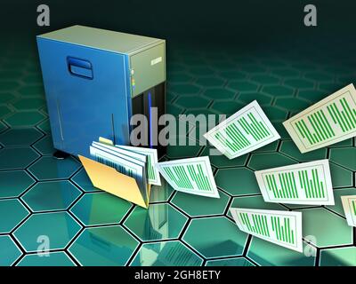 File Folder Flying 3d illustration of computer folder with flying documents. Isolated on ...