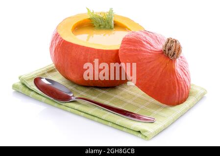 Pumpkin soup in a pumpkin, isolated on white Stock Photo