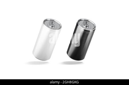 Blank black and white aluminum narrow 280 ml soda can mockup, Stock Photo