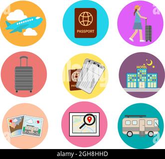 Travel flat icon set vector Stock Vector