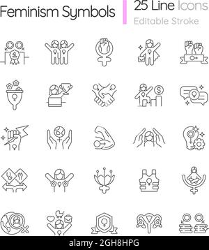 Feminism line icon set, gender equality collection, vector sketches ...
