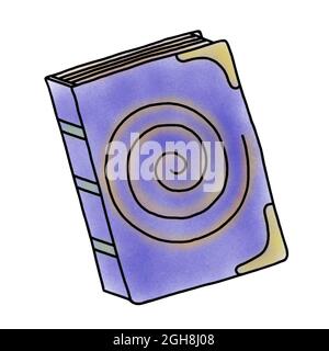 Hand drawn Halloween icon with a textured spells book illustration. Stock Photo