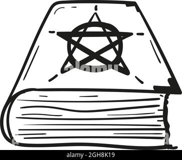 Hand drawn spell book icon in doodle style isolated. Stock Vector