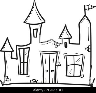 Hand drawn horror castle icon in doodle style isolated. Stock Vector