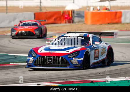 Drivers: Charles Putman, Charles Espenlaub, Joe Foster and Shane Lewis of CP Racing with Mercedes-AMG GT3 during the HANKOOK 24H BARCELONA 2021 Race at Circuit de Catalunya. Stock Photo