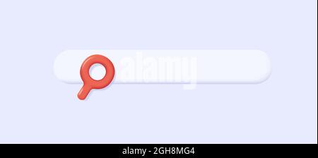 3d ixon of search field bar with red magnifying glass, modern rounded shapes, 3d render effect with shadow Stock Vector