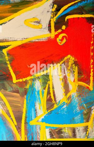 An abstract fragment of painting showing vibrant colors, brushstroke texture, and line flows. Stock Photo