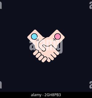 Equitable relationships RGB color icon for dark theme Stock Vector
