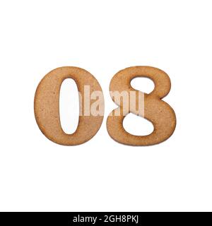 Number zero eight, 08 - Piece of wood isolated on white background Stock Photo