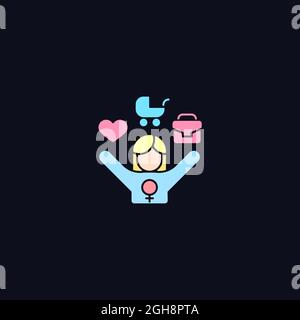 Work-life balance for female employee RGB color icon for dark theme Stock Vector