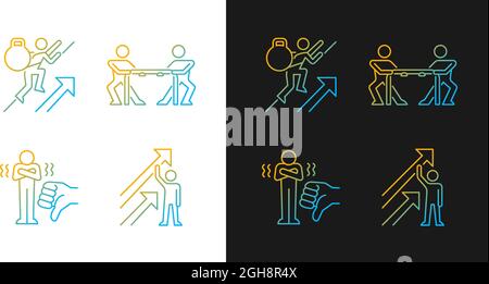 Motivation complications and results gradient icons set for dark and light mode Stock Vector