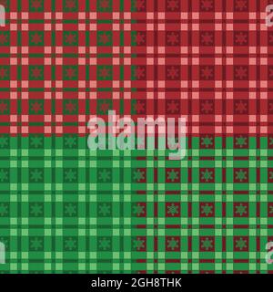 Set of New Year vector seamless patterns with tartan and snowflakes. Stock Vector