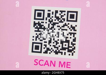 Barcode QR on a pink background close up Stock Photo