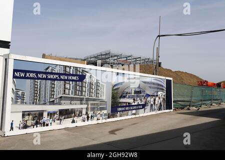 Construction starts on the new stadium development during the Barclays Premier League match between Tottenham Hotspur and Everton at the White Hart Lane in London on April 7, 2013. Stock Photo