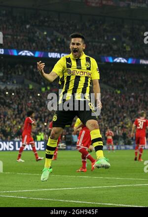 Dortmund's Ilkay Gundogan celebrates scoring his sides opening goal during the UEFA Champions League, Final match between Borussia Dortmund and Bayern Munich at the Wembley Stadium in London, United Kingdom on May 25, 2013. Pic David Klein. Stock Photo