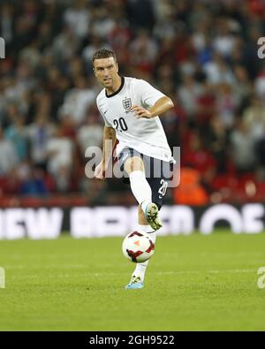 England's Rickie Lambert in action during the Vauxhall International Friendly match between England and Scotland held at the Wembley Stadium in London, UK on Aug. 14, 2013. Stock Photo
