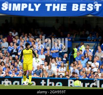 Petr Cech goalkeeper of Chelsea during the Barclays Premier League match between Chelsea and Hull City Tigers at Stamford Bridge in London on Aug. 18, 2013. Stock Photo