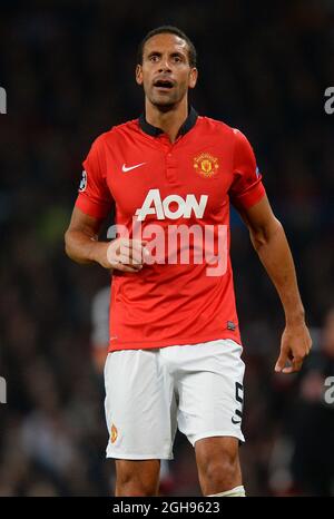 Rio Ferdinand of Manchester United during the UEFA Champions League Group A match between Manchester United and Bayer Leverkusen at Old Trafford in Manchester, United Kingdom on Sept. 17, 2013. Stock Photo