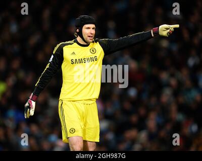 Petr Cech of Chelsea during the Barclays Premier League match between Manchester City and Chelsea at the Etihad Stadium in Manchester, England on 03rd February, 2014. Stock Photo