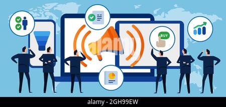 omni channel multi cross platform marketing advertising channel digital across device reaching audience target market Stock Vector