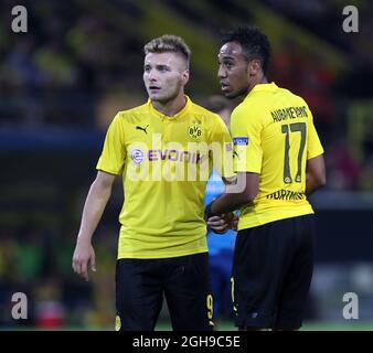 Dortmund s Ciro Immobile and Pierre Emerick Aubameyang in