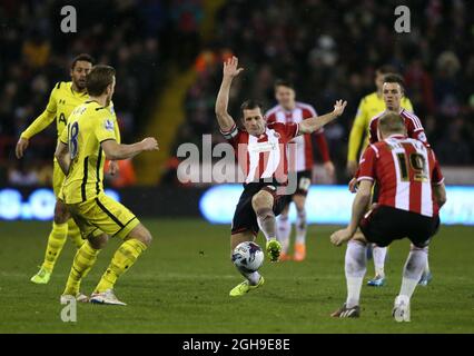 Michael Doyle of Sheffield Utd during the Capital One Cup Semi Final Second Leg match between Sheffield United and Tottenham at the Bramall Lane Stadium in Sheffield, England on January 28, 2015. Stock Photo