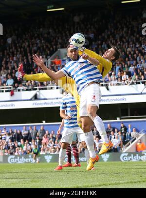 QPR's Richard Dunne this goal disallowed for a foul on West Ham's ...