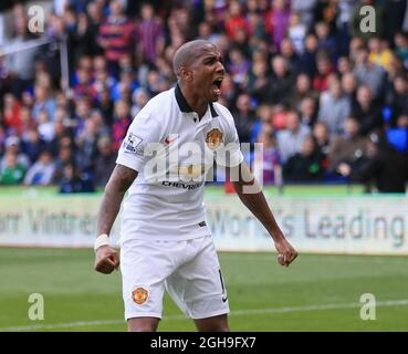 Manchester United's Ashley Young celebrates at the final whistle during the Barclays Premier League match between Crystal Palace and Manchester United at the Selhurst Park in England on May 09, 2015. David Klein Stock Photo